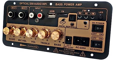 HUTSRAI 1 Ensemble Carte Amplificateur D50 avec Lecteur Audio Optique Bluetooth AMP USB FM Radio TF Noir pour Voiture Domestique Prise UE