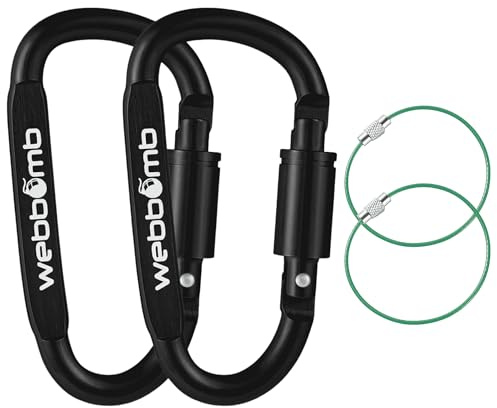 WEBBOMB® 2X Karabiner Haken mit Schraubverschluss 8cm Schraubkarabiner + 2X Drahtseil Schlüsselringe Karabinerhaken für Camping Wandern Sport Schlüsselanhänger