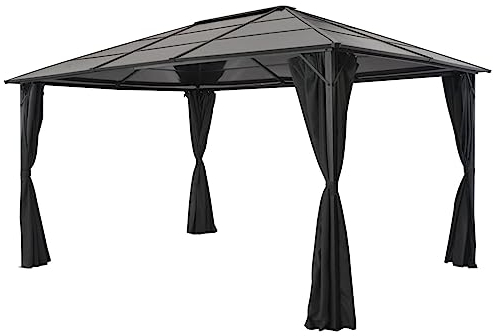 ARKEM Gartenpavillon mit Vorhang Aluminium 4×3×2,6 m Schwarz Moskitonetz Garten TerrassenüBerdachung Freistehend