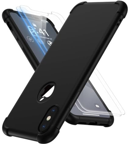ORETECH for iPhone Xs Max Case, with [2 Pack 9H Screen Protectors] [10 Ft Military Grade Drop Test] [Camera Protection] 360 Shockproof Ultra Thin Anti Scratch Hard PC Silicone Bumper Cover - Black