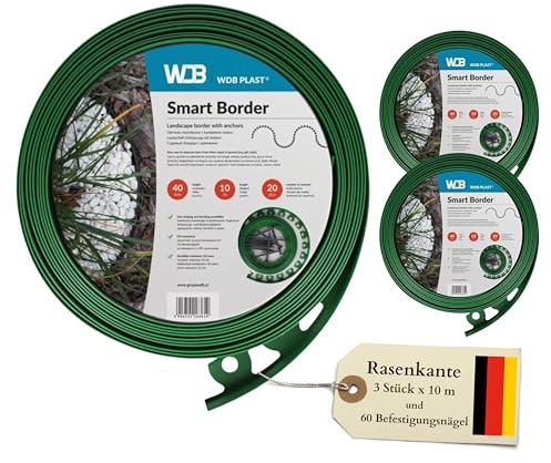 WDB Bordo flessibile in plastica, lunghezza 30 m, altezza 4 cm, con 60 chiodi di fissaggio, colore: verde