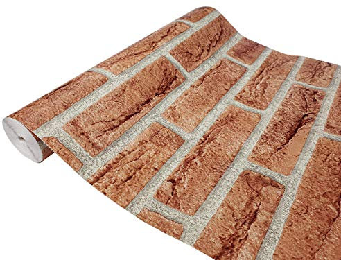 Klebefolie Möbel 90x100 cm | Möbelfolie selbstklebend in Steinoptik | Folie für Möbel zur einfachen Renovierung von Türen, Tischen und Regalen | Klebefolie dekorativ und abwaschbar | Rote Mauerziegel