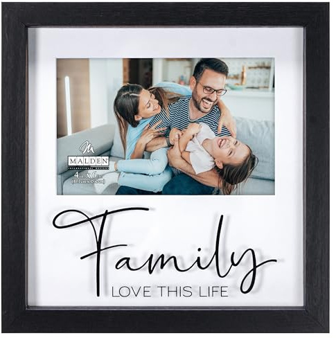 Malden International Designs 4x6 Family Shadowbox Picture Frame Family Love This Life Raised Black Outer Moulding White Beveled Mat Screenprinted Glass