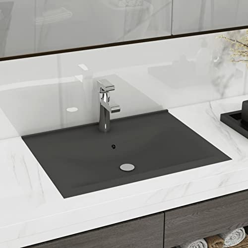 Rantry Luxus-Waschbecken mit Hahnloch Matt-Dunkelgrau 60x46 cm Keramik Badezimmeraccessoires Model147027