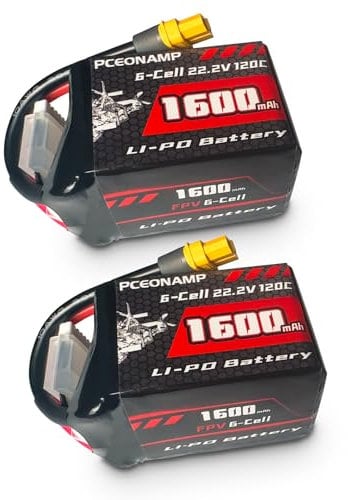 PCEONAMP 6S Lipo Battery 1600mAh 22.2V 120C with XT60 Plug Rechargeable High Capacity RC Drone Battery Soft Case Fit for RC FPV RC Racing Drone Quadcopter