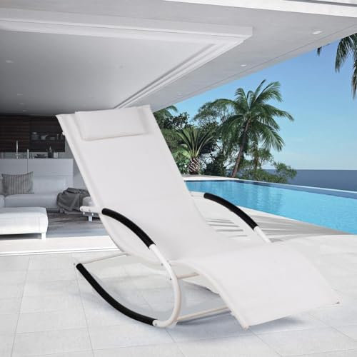 BAKAJI Sedia Sdraio a Dondolo da Giardino, Lettino Prendisole Gravità Zero con Rivestimento in Textilene con Poggiatesta, Poltrona per Esterni ed Interni, Balcone, Patio, Terrazzo (Bianco)
