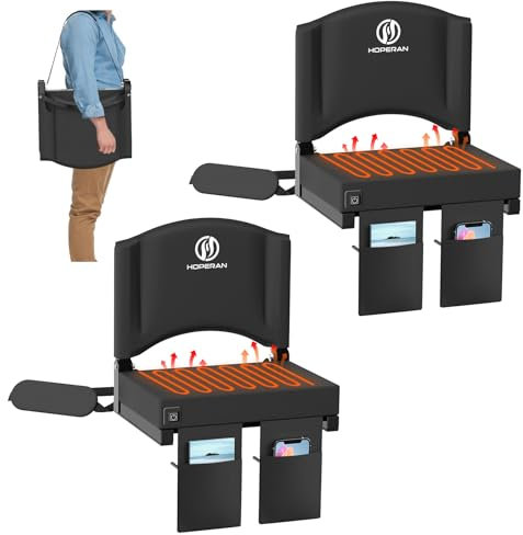 HOPERAN Heated Stadium Seats for Bleachers with Back Support, 3 Levels Heating Bleacher Chairs with Back and Cushion, Folding Bleacher Seat, Lightweight Portable Stadium Chair with Shoulder Strap