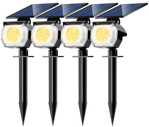 btfarm 4 Pack Solar Lights Outdoor Waterproof IP65, 52 LED Spot Lights, 3 Modes Spotlights, Uplights Landscape Lighting Outside for Yard Garden Tree Pathway (Warm White)
