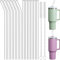 NiHome 12PCS Clear Glass Reusable Straws for Stanley H2.0 40oz Tumbler, 6 Straight + 6 Bent with 2 Brushes, 12’’ Long 0.4’’/10mm Diameter, Enhances Drinking Experience Prevents Spills, Dishwasher Safe
