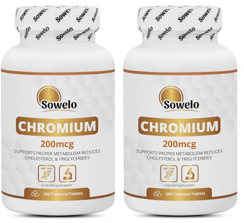 Sowelo Chromium Picolinate - 200 mcg Chrom pro Tablette I zur Aufrechterhaltung eines normalen Blutzuckerspiegels I Ohne unerwünschte Zusätze I 200 Tabletten (2-Pack)
