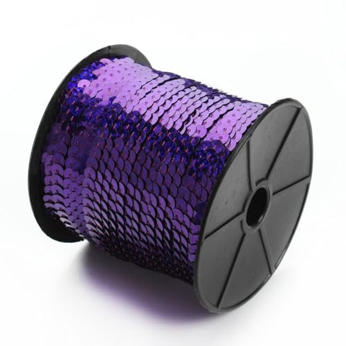 Hrlace 100 Yards Pailletten Rolle 6mm Paillettenband Flache Pailletten Glitzerband Bunte Paillettenrolle Paillette Spool String Shiny Trim für Nähen, Schmuck Machen, Basteln, 1 Rollen Lila