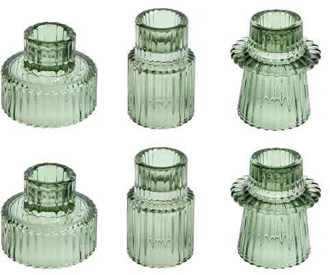 Cnwinu Lot de 6 photophores en verre 2 en 1 transparents - Petits bougeoirs pour bougies à tige - Pour décoration de table de mariage, table à manger, fête, Noël - Vert