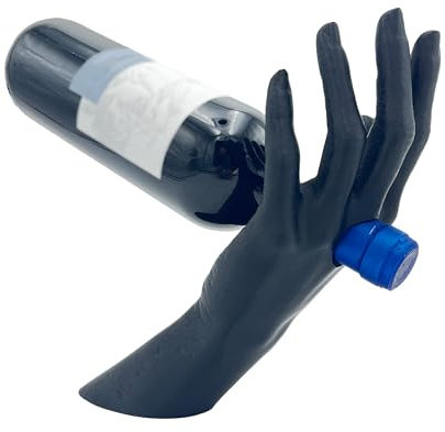 Portabottiglie vino a forma di mano in resina - 29x21 cm - Elegante e resistente, mantiene la tua bottiglia in equilibrio perfetto. Ideale come regalo o per completare la tua cantina, colore nero