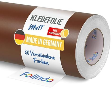 FOLINDO Möbelfolie selbstklebend 800 Braun Matt 5m x 63 cm - Klebefolie Möbel, Klebefolie Küche, Möbelfolie, Folie für Möbel, Möbelfolie selbstklebende Folie, Küchenfolie selbstklebend