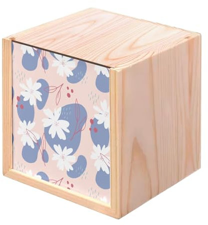 Fabulous Holzkiste – Blumenstrauß Wildblumen Rosa einfaches Blumenmotiv Natur Pastell (10 x 10 x 10 cm)