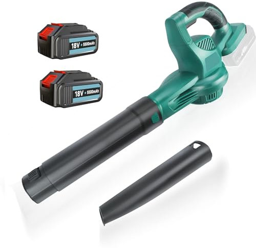 Akku Laubbläser Kompatibler BL1850, 2 x 5500mAH Akku,2 Düsen,Luftgeschwindigkeit Leicht u. Leistungsstark, Drehzahlregelung, Softgrip für Gartenpflege, Rasenpflege und Schneeräumung
