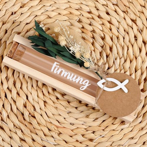 Hestya Firmung Geldgeschenk Reagenzgläser mit Holzsockel Transferaufkleber Getrockneten Blumenstrauß Holz Firmung Geschenke Geldgeschenk Verpackung für Firmung Gutscheinen Samen