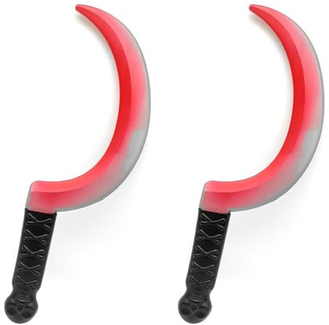 AC - Pack de 2 hoces de plástico, mango decorado con calavera y tibias, complemento para disfraces de asesino, criminal, carnaval, Halloween, cosplay - 37 cm