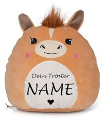 Schnoschi Kuscheltier mit Namen oder Initialen Bestickt, personalisiertes Stofftier, individuelles Schmusetier mit Wunschnamen (Pferd)