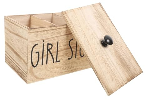 minkissy Holz Aufbewahrungsbox Für Damenprodukte Mit Deckel Rustikaler Badezimmer Organizer Für Pads Und Hygieneartikel Mehrfachfächer Für Ordentliche Aufbewahrung Und Stilvolles Design