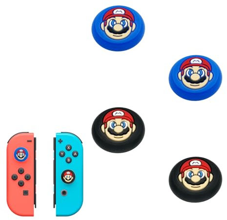 Haofun Joystick Thumb Stick Grips Cap para Nintendo Switch 2 (2025), 4 Pack Silicone Thumb Grip Caps Joystick, Mejorar la Experiencia de Juego (para Mario Avatar - Azul + Negro)