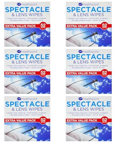 Health Point 52 Spectacle Wipes x6 Pack – 312 Total Lens Cleaning Wipes for Glasses, Sunglasses, Phones & Screens – Streak-Free, Quick-Drying, Individually Wrapped, Travel-Friendly