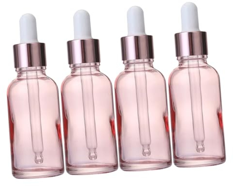 EXQUIMEUBLE 4pcs Pink Glass Dropper Bottles for Essential Oils Multi Functional Empty Bottles for DIY Perfume Aromatherapy and Cosmetics