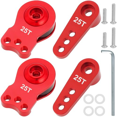 ZHUROUPU CNC Aluminium Legierung 25T Servo Saver 3 Löcher Verstellbar Hi-Torque Servo Horn, RC Car Servo Arm für 1/8 1/10 für Axial für Traxxas TRX4 TRX6 RC Car/Crawler, 25 Zähne Motor Lenkarm (Rot)