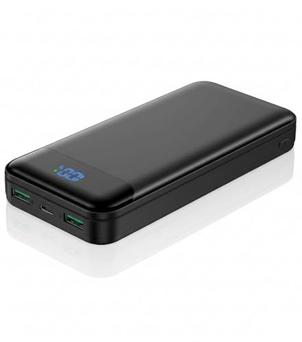 Power Bank 10000mAh / 20000mAh, Portable Charger with LED Display, 22.5W PD 3.0 & QC 4.0 Fast Charging, 3 Outputs (2 USB-A + 1 USB-C), External Battery Pack for iPhone & Samsung (Black, 10000 mAh)