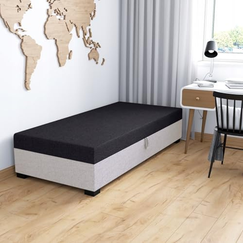 TAPCZANY24 - Boxspringbett Iwo 80x195 cm mit Schaumstoff Matratze | Bett mit Matratze, Polsterbett mit Bettkasten, Gepolstertes Einzel Bett, Schlafsofa - Schwarzweiß