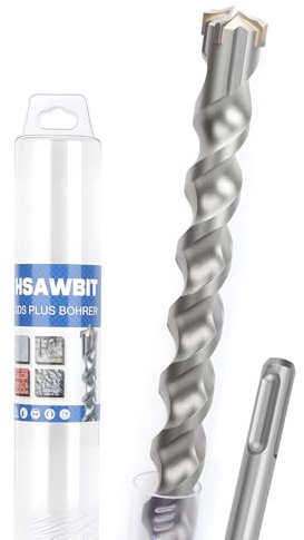 hsawbit 35x500mm SDS-Plus Bohrer für Beton Stein 4 Hartmetall Schneiden | Betonbohrer, Hammerbohrer für Mauerwerk, Ziegel, Stahlbeton, SDS-Plus Aufnahme