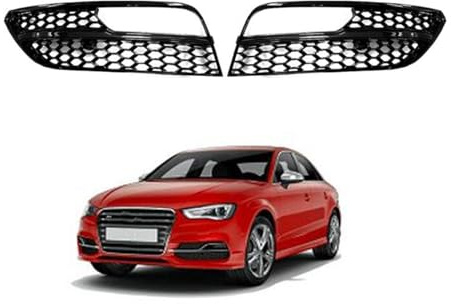 PAPEP Nebelscheinwerfer Blende für Audi A3 8V 2013-2016, Frontstoßstangen Gitter Wabengitter und Abdeckblende inklusive Abdeckrahmen,Black