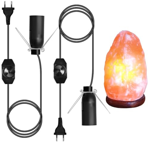 URAQT 1,5 m Cordon de Lampe de Sel, 2 pièces Câble de Lampes à Sel Douille Isolée avec Variateur et Clip Métallique, E14 Lampe Prise, Prise Compatible Cable Lampes de Sels de l'Himalaya Noir