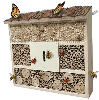 Relaxdays Insektenhotel, Holz, HxBxT: 28 x 30 x 10 cm, Natur | Insektenhaus zum Aufhängen, Wildbienenhaus Garten & Balkon