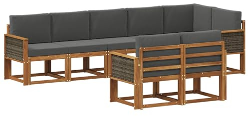 vidaXL Outdoor-Sofagarnitur 8 pcs Natur und Anthrazit Polyester, Moderne Sofa für draußen, Gartenmöbel-Set, wetterfest, gemütliche Terrassen-Lounge