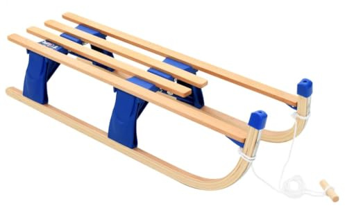 Klappschlitten aus Holz 110 cm Faltbarer Rodel mit Metallkufen und Zugseil für Kinder und Erwachsene