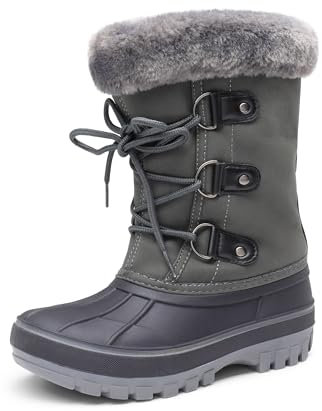 DREAM PAIRS Bambini Ragazza Stivali da Neve Inverno Stivaletti Impermeabile Antiscivolo Caloroso Stivali Ragazzino,Size 35,Grigio,Forester