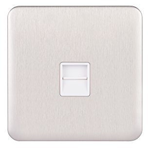 Schneider Electric Lisse Screwless Deco - Single Telephone Socket, Secondary, 240V GGBL7062WSS, Stainless Steel with White Insert