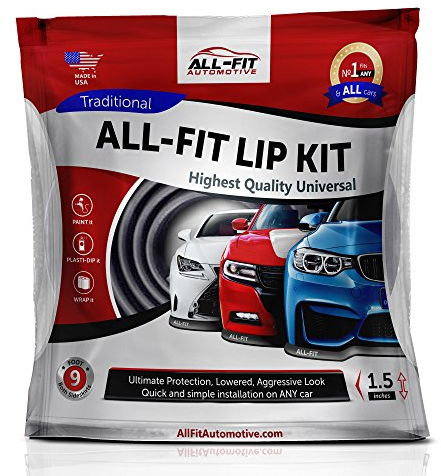 Original All-Fit Lip Kit Universal Spoilerlippe, die Langlebigste Spoiler Lippe zum ankleben und anschrauben, Tuning Frontspoiler, Gummilippe, 3M, 2,7m, Farbe schwarz Größe small 3,8cm breit