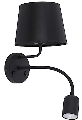 Licht-Erlebnisse Wandlampe mit LED Lesearm Stoff Metall schwarz Doppel-Schalter Leselicht für Schlafzimmer Wohnzimmer E27 & GU10 Wandleuchte Innen verstellbar