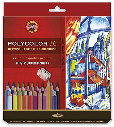 Koh-I-Noor 3835 POLYCOLOR - K?nstlerfarbstifte mit Anspitzer und 2 Graphitstiften im Pappetui - Farben sortiert, 36er-Farbset