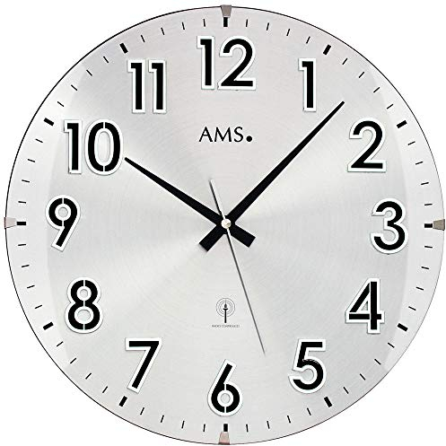 AMS - Wanduhr - Funk - Funkwanduhr - analog - rund mit Metall-Zifferblatt und Glas