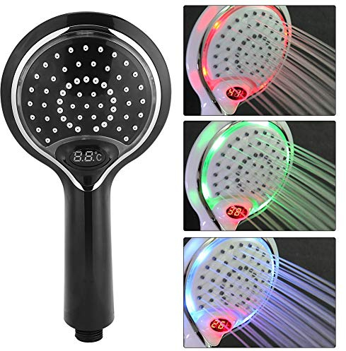 Nikou LED Duschkopf Handheld 3 Farben ändern Wassergespeist, LED-Duschkopf mit Temperatursensor, Digitalanzeige, Temperaturkontrolle-Duschsprüher (Farbe : Schwarz)