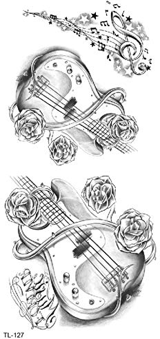 2 Blätter Gitarre Tattoo Musiker Tattoo Notenschlüssel Tattoo Rosen Tattoo TL127x2