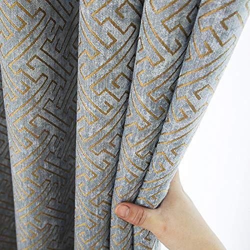 2er-Set Europäischer Jacquard-Verdunkelungsvorhang Chenille-Vorhang für Wohnzimmer (Blau,245x140cm)