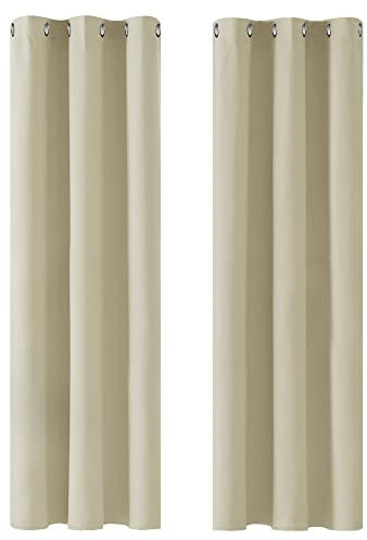 Deconovo Vorhänge Blickdicht Verdunkelunsgardinen mit Ösen Dicke Thermovorhang Kälteschut Hitzeschutz, 183x107cm(HöhexBreite), Beige, 2er Set