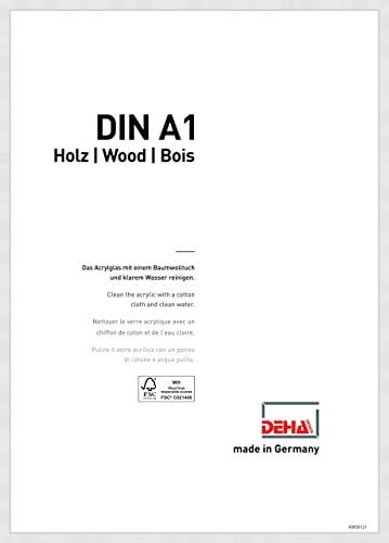 DEHA Design Bilderrahmen, 59,4 x 84,1 cm (A1), Holz, Weiß, Posterrahmen zum Aufhängen im Hoch- & Querformat, bruchsicheres Kunstglas, Fontana