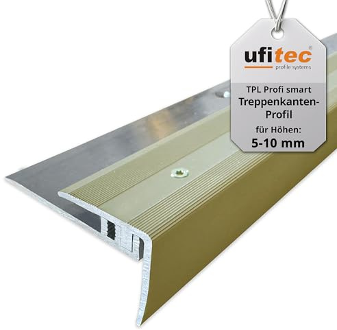 ufitec® Profi Smart Profilsystem für Vinylböden - geeignet für Belagshöhen von 5-9 mm - ALU eloxiert (Treppenkantenprofil | Länge: 190 cm, Gold Hell)