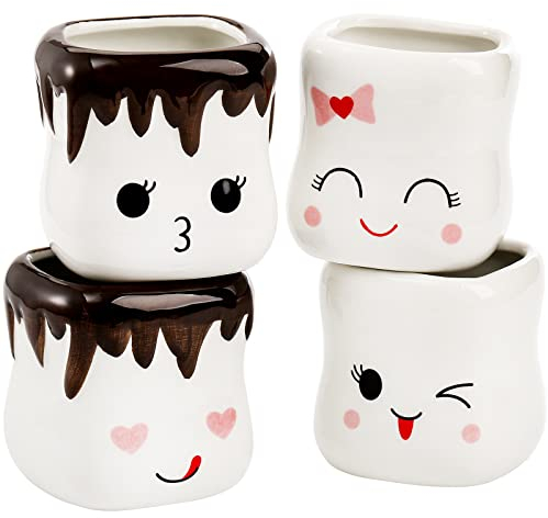 Hedume 4 Pack Ceramic Hot Chocolate Mugs, Cute Coffee Mug Set, Couple Matching Mugs, Anniversary Christmas Wedding Valentine's Day Gift