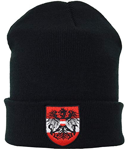 EXPRESS-STICKEREI Lustige Strickmütze - Warme Wintermütze mit Spruch Österreich Wappen - Biker Beanie für Damen und Herren - Unisex Wollmütze Seemannsmütze - Beanie Haube mit Austria Fahne